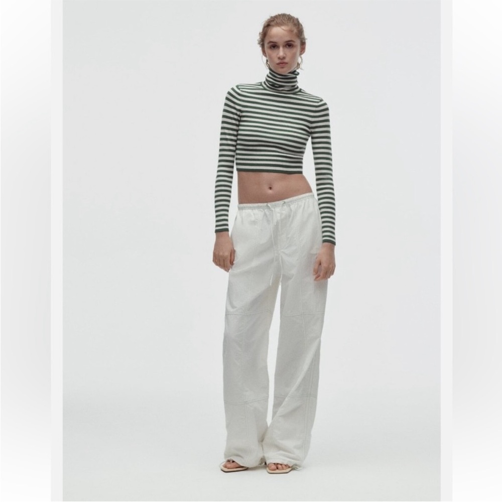 Zara Green and White Striped Crop Top